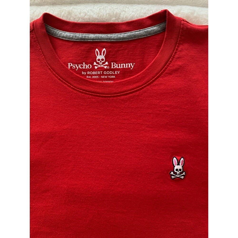 Psycho Bunny Red Men's Solid Crew Neck Short Sleeve Bunny Logo T-Shirt